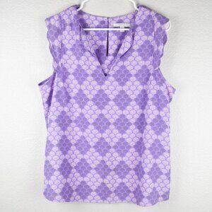 41 Hawthorn Womens L Purple Floral Dawney Scallop Trim Blouse Vneck Tank Top